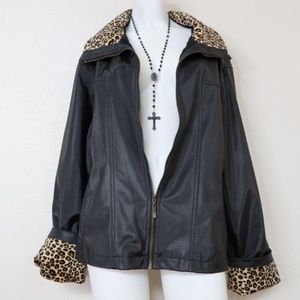 VINTAGE 90s SOFT LEOPARD BLACK JACKET